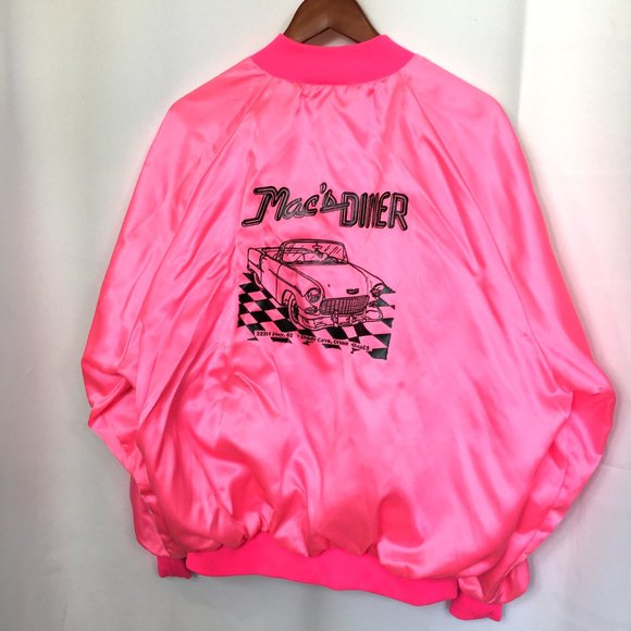 50's Style Pink Satin Bomber Poodle Style Jacket  Mac's Diner Vtg  2XL - Picture 2 of 13